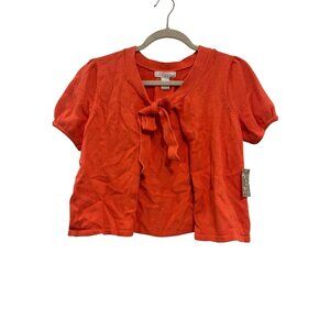 Lucy & Laurel Womens Tie-Front Cardigan S Hot pink Cotton Blend Short Sleeve Kni